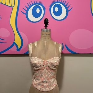 Moschino Couture Pink Ivory Lace Bustier